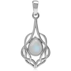 Silvershake Natural Moonstone White Gold Plated 925 Sterling Silver Celtic Knot Drop Solitaire Pendant