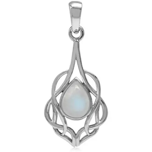 Silvershake Natural Moonstone White Gold Plated 925 Sterling Silver Celtic Knot Drop Solitaire Pendant Silvershake Natural Moonstone White Gold Plated 925 Sterling Silver Celtic Knot Drop Solitaire Pendant
