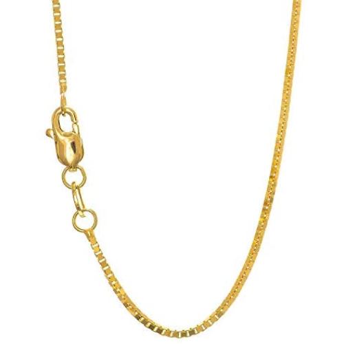 JewelStop 10k Solid Gold Yellow White Or Rose 1mm Box Chain Necklace - 16 18 20 22 24 30