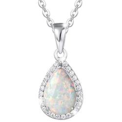 FANCIME October Birthstone Sterling Silver Created Opal Necklace Earrings Stud Hoop Dangle Cubic Zirconia CZ Fire Opal Halo Teardrop Pendant Fine Jewelry Gifts for Women Girls