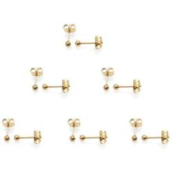 6 Pairs 14K Gold Plated 316L Surgical Steel Cartilage Piercing Tiny Stud Earrings 20G, Style Ball - Pearl - Cubic Zirconia - Disc, Color Gold - Silver - Rose Gold - Black, Diameter 1mm to 3mm…