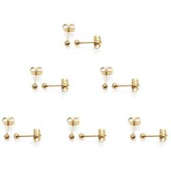 6 Pairs 14K Gold Plated 316L Surgical Steel Cartilage Piercing Tiny Stud Earrings 20G, Style Ball - Pearl - Cubic Zirconia - Disc, Color Gold - Silver - Rose Gold - Black, Diameter 1mm to 3mm…