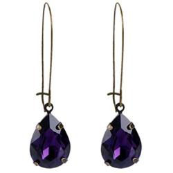 EVER FAITH Austrian Crystal Vintage Style Teardrop Hook Dangle Earrings Dark Purple Antique Gold-Tone