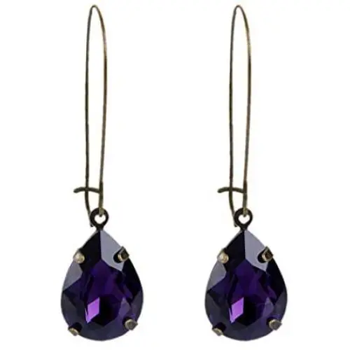 EVER FAITH Austrian Crystal Vintage Style Teardrop Hook Dangle Earrings Dark Purple Antique Gold-Tone