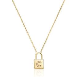 Turandoss Gold Initial Lock Necklaces for Women, 14K Gold Plated Dainty Personalized Initial CZ Letter Padlock Pendant Gold Lock Necklaces for Women Girls Trendy Jewelry Gifts