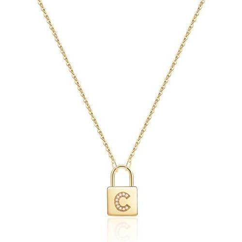 Turandoss Gold Initial Lock Necklaces for Women, 14K Gold Plated Dainty Personalized Initial CZ Letter Padlock Pendant Gold Lock Necklaces for Women Girls Trendy Jewelry Gifts Turandoss Gold Initial Lock Necklaces for Women, 14K Gold Plated Dainty Personalized Initial CZ Letter Padlock Pendant Gold Lock Necklaces for Women Girls Trendy Jewelry Gifts