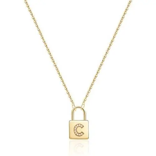 Turandoss Gold Initial Lock Necklaces for Women, 14K Gold Plated Dainty Personalized Initial CZ Letter Padlock Pendant Gold Lock Necklaces for Women Girls Trendy Jewelry Gifts