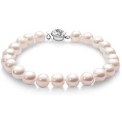 Pearl Bracelets Genuine Freshwater Cultured 7-8mm/8-9mm Pearl Bracelet with Flower Clasp Jewelry Gift for Women Wife Girls Mother