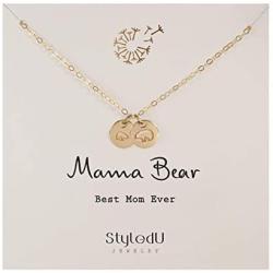 StyledU Mama Bear Necklace 14K Gold Filled Mom Baby Bear Cub Jewelry New Mom Birthday Gifts New Mother Mommy to Be Pregnancy Announcement Gift