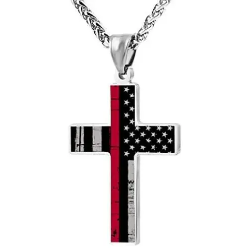 CTWUVS ADPR American Flag Patriotic Cross Pendant Necklace Religious Jewelry for Men CTWUVS ADPR American Flag Patriotic Cross Pendant Necklace Religious Jewelry for Men