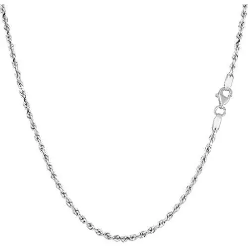 10K SOLID Yellow Or White Gold 1.5mm thick Shiny Diamond-Cut Solid Rope Chain Necklace for Pendants and Charms with Lobster-Claw Clasp Womens (7'' 16'' 18'' 20'' 22'' 24'' and 30'')
