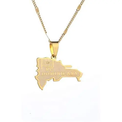 Yidan Stainless Steel The Dominican Republic Map Pendant Necklace for Women Trendy Jewelry Map of Dominican Yidan Stainless Steel The Dominican Republic Map Pendant Necklace for Women Trendy Jewelry Map of Dominican