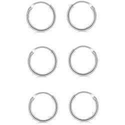 GULICX Silver Hoop Earrings for Women, 3 Pairs 925 Sterling Silver Gold Hoop Earrings Set for Girls, Hypoallergenic Small Sleeper Cartilage Hoops Rings, Thickness 1.2 mm, Diameter 8mm.10mm.12 mm