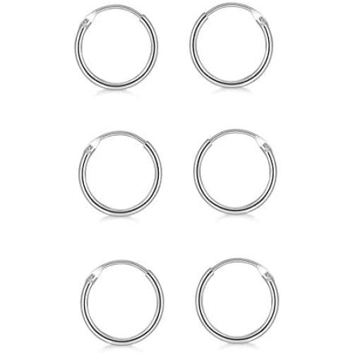 GULICX Silver Hoop Earrings for Women, 3 Pairs 925 Sterling Silver Gold Hoop Earrings Set for Girls, Hypoallergenic Small Sleeper Cartilage Hoops Rings, Thickness 1.2 mm, Diameter 8mm.10mm.12 mm