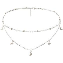 Layered Choker Necklace Boho Moon Star Pendant Necklace Charm Jewelry Clavicle Double Short Chain Necklace Gift for Women Girls
