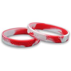 Fundraising For A Cause | Red & White Oral Cancer Awareness Bracelets - Red & White Ribbon Cancer Awareness Silicone Bracelets for Adults