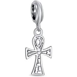 Religious Key Of Life Egyptian Ankh Cross Dangle Charm Bead For Women Teen Oxidized .925 Sterling Silver Fits European Bracelet