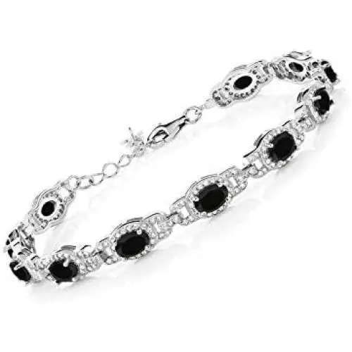 Gem Stone King 8.00 Ct Oval Black Onyx 925 Sterling Silver 7 Inch Bracelet With 1 Inch Extender Gem Stone King 8.00 Ct Oval Black Onyx 925 Sterling Silver 7 Inch Bracelet With 1 Inch Extender