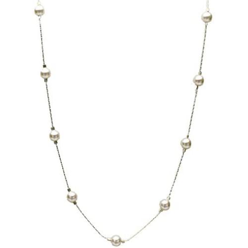 Sterling Silver Chain Station Illusion Necklace Made with Swarovski Crystal Simulated Pearls