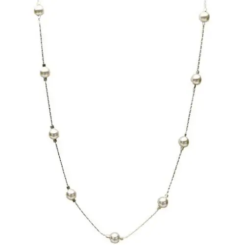 Sterling Silver Chain Station Illusion Necklace Made with Swarovski Crystal Simulated Pearls Sterling Silver Chain Station Illusion Necklace Made with Swarovski Crystal Simulated Pearls