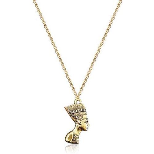 YOOE Egyptian Pharaoh King Queen Pendant Necklace,Punk 14K Gold Nefertiti Pharaoh Africa Women Girls Jewelry