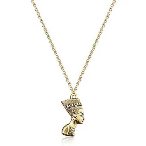 YOOE Egyptian Pharaoh King Queen Pendant Necklace,Punk 14K Gold Nefertiti Pharaoh Africa Women Girls Jewelry