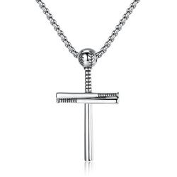 STai Stainless Steel Baseball Pendant Necklace, Sports Fashion Jewelry for Men Women, 22-24 Inches Chain