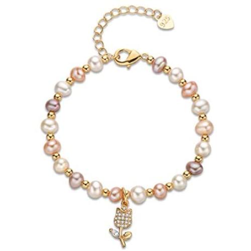 Freshwater Pearl Bracelets Multicolor Cultured Pearl 14K Gold Filled Bracelet with Adjustable Chain Jewelry Gift for Women Wife Girls Mother