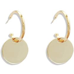 Gold Circle Round Disc Drop Earrings Small Cute Coin Dangle Hoop Earrings for Women Minimalist Jewelry for Girls