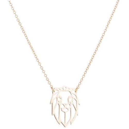 QIAN0813 Geometric Origami Lion Pendant Necklace Hollow Animal Hypoallergenic Jewelry for Women Men