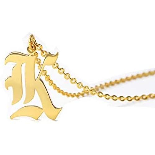 Old English Font Initial Necklace Monogram Novelty Personalized Alphabet Letter Pendant Necklace Birthday Gift