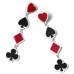 Unique Funny Playing Cards Pattern Dangle Drop Earring Personality Asymmetric Acrylic Spades Hearts Plum Poker Earrings for Women Girls Gift Statement Nightclub Party Jewelry