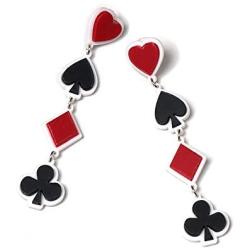 Unique Funny Playing Cards Pattern Dangle Drop Earring Personality Asymmetric Acrylic Spades Hearts Plum Poker Earrings for Women Girls Gift Statement Nightclub Party Jewelry