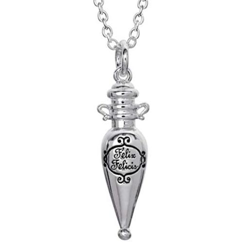 HARRY POTTER Silver Plated Felix Felicis Potion in The Bottle Pendant Necklace, 18” Chain