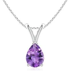 Pear Shaped Amethyst V-Bale Pendant Necklace in Sterling Silver