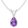 Pear Shaped Amethyst V-Bale Pendant Necklace in Sterling Silver