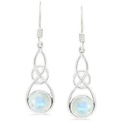Natural Lapis, Turquoise, Labradorite, Moonstone Dangle Earrings Celtic Knot Design in 925 Sterling Silver