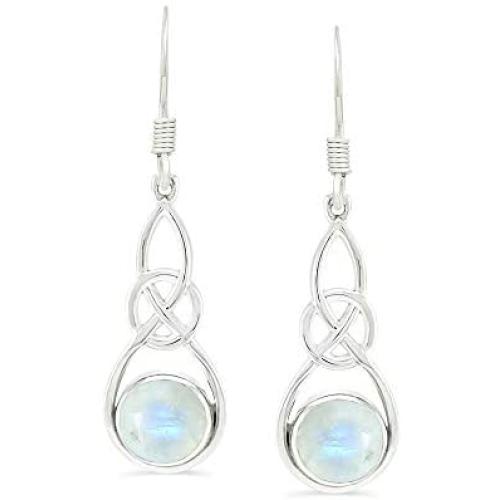 Natural Lapis, Turquoise, Labradorite, Moonstone Dangle Earrings Celtic Knot Design in 925 Sterling Silver