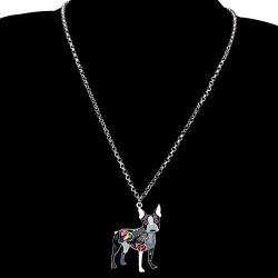 WEVENI Alloy Enamel Rhinestone Boston Terrier Dog Necklace for Women Girls Crystal Pendant Pet Jewelry Gifts