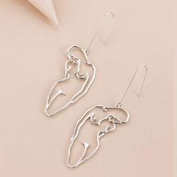 3 Pairs boob earrings Abstract Silver female Body Earrings Picasso women shape earrings wire face earrings-silver