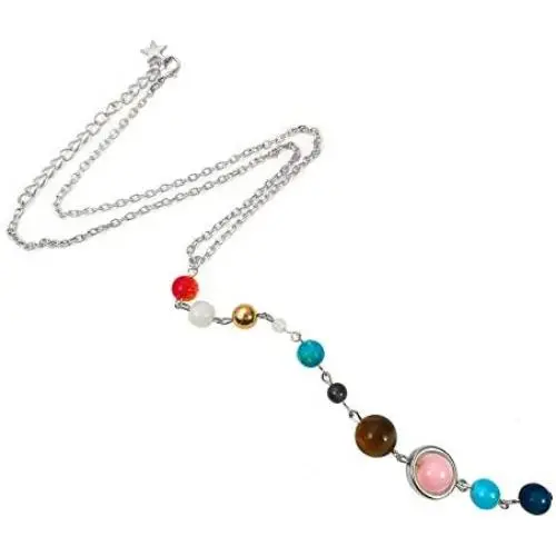 HUNO Handmade Galaxy Solar System Universe Eight Planets Guardian Star Natural Stone Beads Pendant Necklace Womens Jewelry HUNO Handmade Galaxy Solar System Universe Eight Planets Guardian Star Natural Stone Beads Pendant Necklace Womens Jewelry