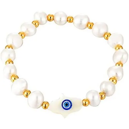 evil eye pearl bracelet for girl women, white bracelets pearl jewelry, Hand of Fatima Natural pearl stretch Handmade Turkish blue eyes bracelet evil eye pearl bracelet for girl women, white bracelets pearl jewelry, Hand of Fatima Natural pearl stretch Handmade Turkish blue eyes bracelet