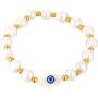 evil eye pearl bracelet for girl women, white bracelets pearl jewelry, Hand of Fatima Natural pearl stretch Handmade Turkish blue eyes bracelet