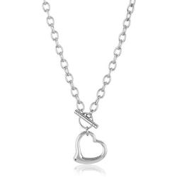 ELYA Stainless Steel Cable Chain Open Heart Toggle Necklace - 18 Inches