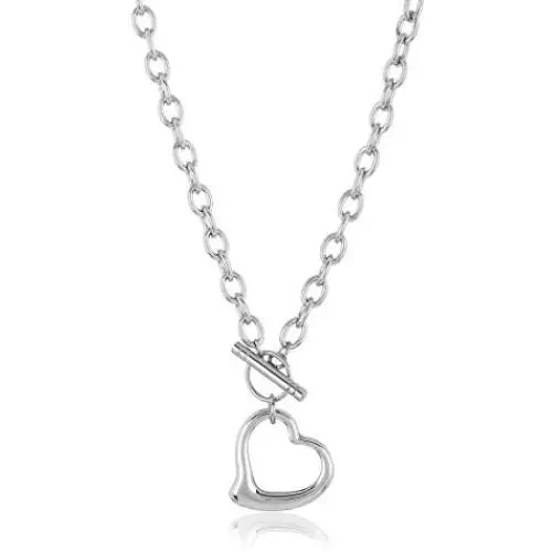 ELYA Stainless Steel Cable Chain Open Heart Toggle Necklace - 18 Inches ELYA Stainless Steel Cable Chain Open Heart Toggle Necklace - 18 Inches