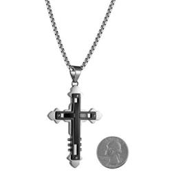 HZMAN Jewelry Mens Large Three-Layer Stainless Steel Inlaid Cross Necklace Pendant 22 + 2 Inch Chain