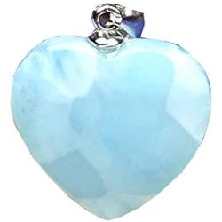 Larimar Pendant, Heart Natural Blue Larimar Stone Jewelry For Woman Man Dominica Crystal 17x4mm BeadsSilver Sterling Water Pattern Gemstone AAAAA