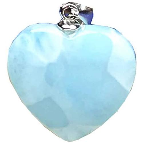 Larimar Pendant, Heart Natural Blue Larimar Stone Jewelry For Woman Man Dominica Crystal 17x4mm BeadsSilver Sterling Water Pattern Gemstone AAAAA