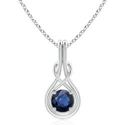 Round Sapphire Solitaire Infinity Knot Pendant Necklace in Silver (4mm Blue Sapphire)