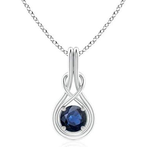 Round Sapphire Solitaire Infinity Knot Pendant Necklace in Silver (4mm Blue Sapphire)